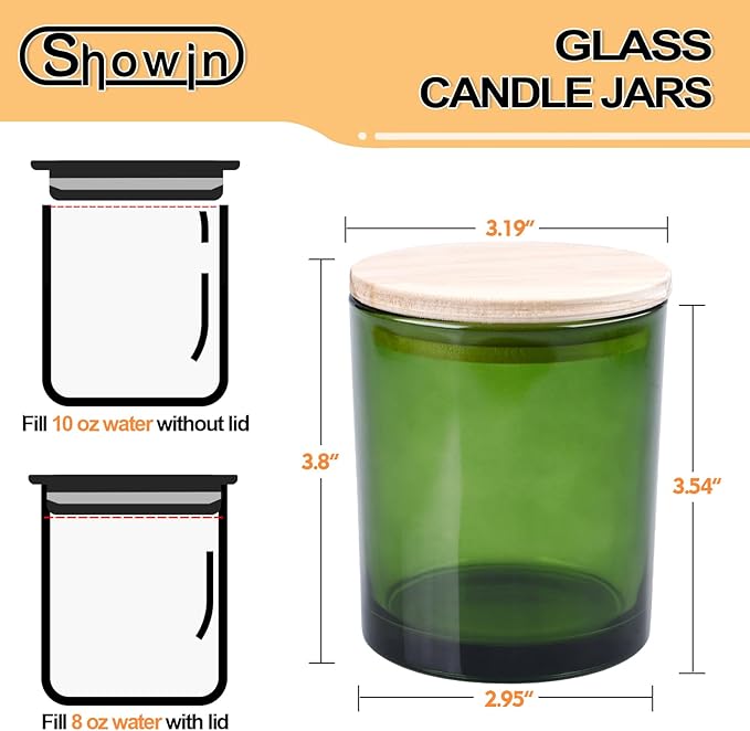 10 OZ Thick Candle Jars for Making Candles 15 Pcs, Empty Jars with Wood Lids for Candle Making, Sample Container, Clear Green