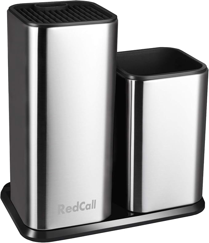 RedCall Kitchen Knife Holder,Stainless Steel Universal Knife Block Without Knives for Countertop,Modern Knife Utensil Holder for Counter,Edge-Protect Knife Storage Organizer (Stainless Steel (Silver))