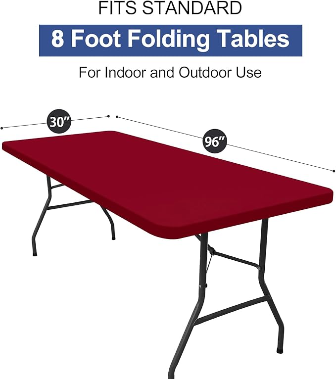 homing Rectangle Table Cloth Cover, Waterproof Polyester Elastic Fitted Tablecloth, Fits for 8 Foot Folding Tables, Washable Table Protector for Picnic, Camping, Outdoor (Wine Red, 30" x 96")