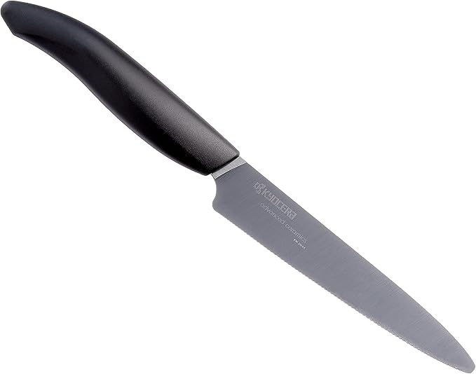 Kyocera Advanced Ceramic Revolution Series 5-inch Micro Serrated Tomato, Utility Knife, Black Blade