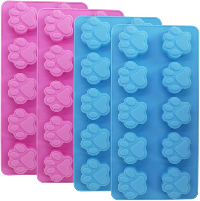 DaKuan 4-Pack Food Grade Silicone Paw Print Mold | Reusable Pet Ice Candy Chocolate Bakery Molds | Oven, Freezer & Dishwasher Safe