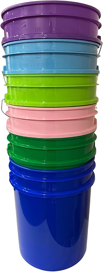 House Naturals 5 Gallon Food Storage Grade Plastic Bucket - Made in USA (Pack of 6 Color Buckets)