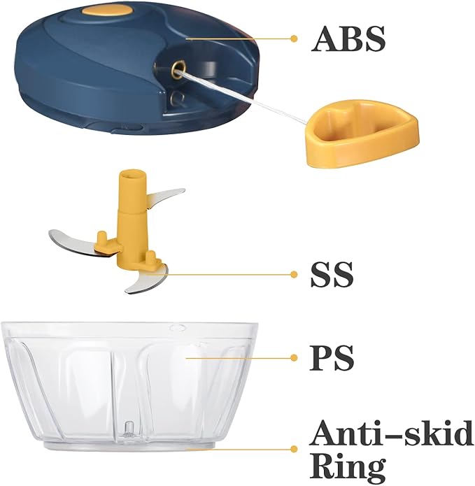 Cambom Manual Food Chopper Vegetable Cutter, Hand String Vegetable Chopper Onions Cutter for Vegetable Fruits Nuts BPA Free Food Safe Material, 550ml Yellow