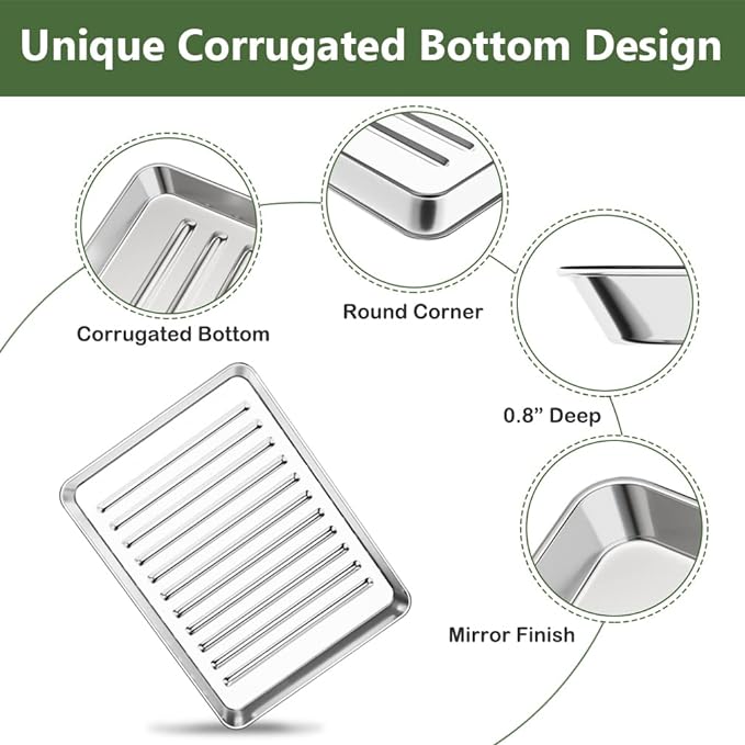 ROTTAY Small Baking Sheet Pan with Wire Rack Set [2 Pans + 2 Racks], 1/8 Stainless Steel Cookie Sheets for Oven, Warp Resistant & Heavy Duty & Rust Free, Size 9 x 7 x 1 Inches