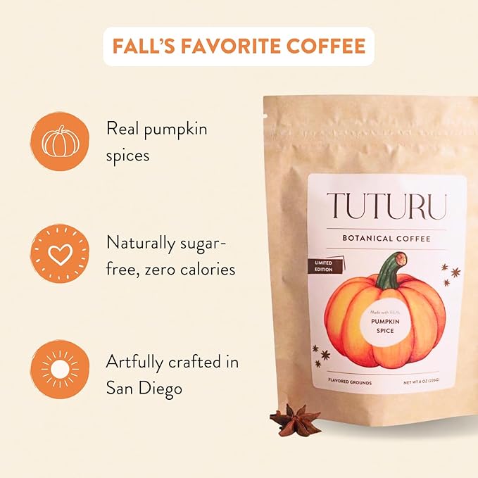 Organic Pumpkin Spice Ground Coffee | Real Pumpkin Spices | Medium Roast, Flavored Coffee | Smooth Low-Acid | Perfect for Drip, Pour Over or Cold Brew | 8 oz, 22 Servings