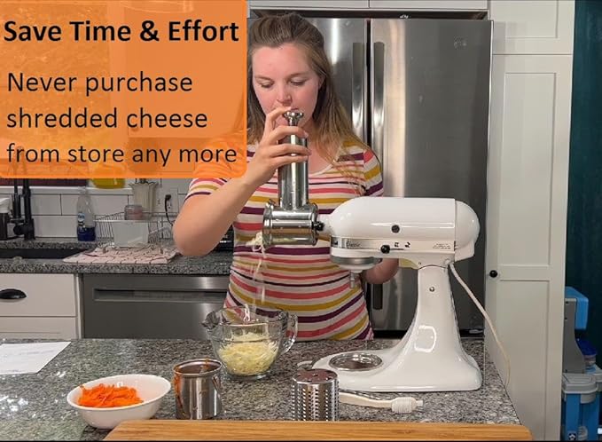 Slicer Shredder Attachment for KitchenAid Mixers, Stainless Steel Cheese Grater Salad Maker Accessories with 3 Cutting Blades,Dishwasher Safe!