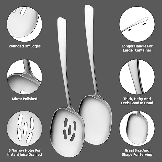 SOLEADER Extra Large Serving Spoons Set of 12,Foodgrade 18/8 12 Inch Stainless Steel Slotted Spoon and Serving Spoon,Buffet Serving Utensils,Spoons Silverware,Cooking Spoon,Pasta Spoon,Mixing Spoon