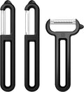 Linoroso 3 Pieces Vegetable Peeler Set with Straight Peeler, Serrated Peeler and Julienne Y-Peeler, Dishwasher Safe Classic Fruit Peeler for Kitchen, Potato Peelers for Peeling veggie and Food, Black
