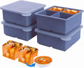 1/2 Cup Silicone Freezer Tray With Lid - Silicone Freezer Molds 4-Pack For meal prep & freezing of various sauces and other dishes, makes 16 perfect 1/2 cup portions cubes (Blue 4 Pack)