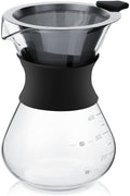 Zopsc 400ml Manual Hand Drip Glass Coffee Maker Pot with Stainless Steel Filter, Marks, Fine Mesh, Suitable for Kitchen, Dining Table, Easy to