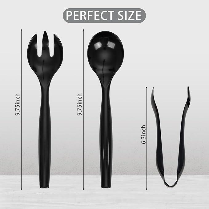 Supernal 36pcs Serving Utensils,Black Plastic Serving Utensils,Disposable Serving Utensils Set Include 9.75"Serving Spoons 9.75"Serving Forks 6.3"Plastic Serving Tongs for 12 Guests