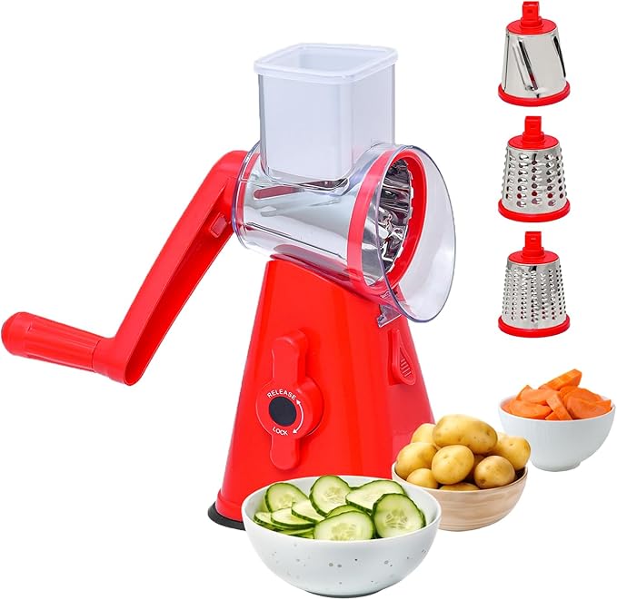 Premium Rotary Cheese Grater - Effortless Grating for Perfectly Shredded Cheese Every Time! (Red)
