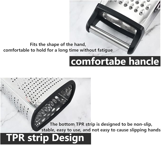Stainless Steel 4 Sides Grater Slicer with Handle, Multifunctional Cutter Planing for Ginger, Garlic, Cucumbers, Carrots, Cheese, Potato, Ergonomic Design Kitchen Gadgets Accessories（Black）