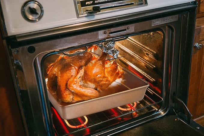 KitCom Bakeware Nonstick Carbon Steel Roaster with Flat Rack and V-Rack, 0.8MM Thickness Textured Base, Champagne Gold