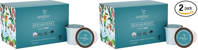 Lifeboost Medium Roast Low Acid Coffee K Cups - Single Origin Mold Free Non-GMO Organic Coffee Pods - Compatible with Keurig & Keurig 2 Machines - 10 Count (Pack of 2)