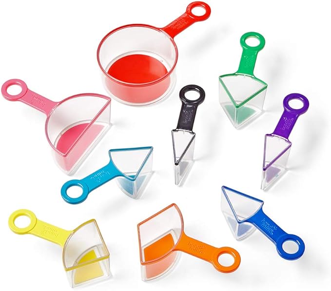 hand2mind Rainbow Fraction Measuring Cups, Kids Montessori Kitchen Tools, Toddler Cooking Tools, Sensory Table Materials, Fraction Manipulatives, Homeschooling Supplies, Easter Baking (Set of 9)