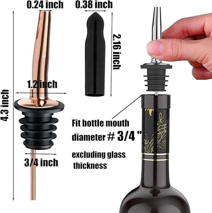 Pafusen 6 Pack Liquor Bottle Pourers, Liquor Pour Spout for Liquor Bottles, Stainless Steel Olive oil Dispenser Spout, Alcohol Pourer Dust Caps Long Covers, Rose Gold