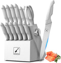 imarku Kitchen Knife Set, Japanese Knives Set For Kitchen, Stainless Steel Knife Set With Block, Kitchen Gadgets, White, Anti-Slip Handle, Dishwasher Safe