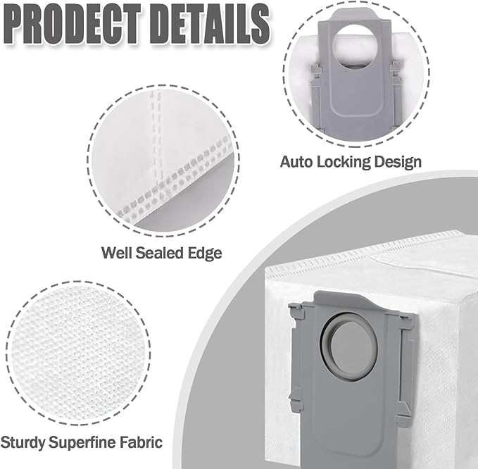 8 Pack Dust Bags Compatible With Roborock Q Revo Qrevo S Qrevo MaxV Qrevo Pro Qrevo Curv Qrevo Edge Qrevo Slim Qrevo Master S8 MaxV Ultra S8 Max Ultra Robot Vacuum Bags Disposable Bag Accessory