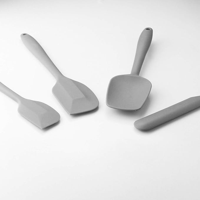 4 Piece Silicone Spatula Set, Flexible Heat Resistant Non-scratch Baking Cooking Rubber Spatulas with Stainless Steel Core, Gray