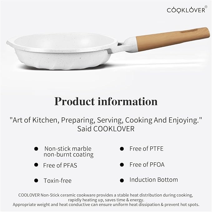 COOKLOVER Nonstick Frying Pan 100% PFOA Free Cookware Induction Skillet Stir Fry Pan (White, 7.9 inch)