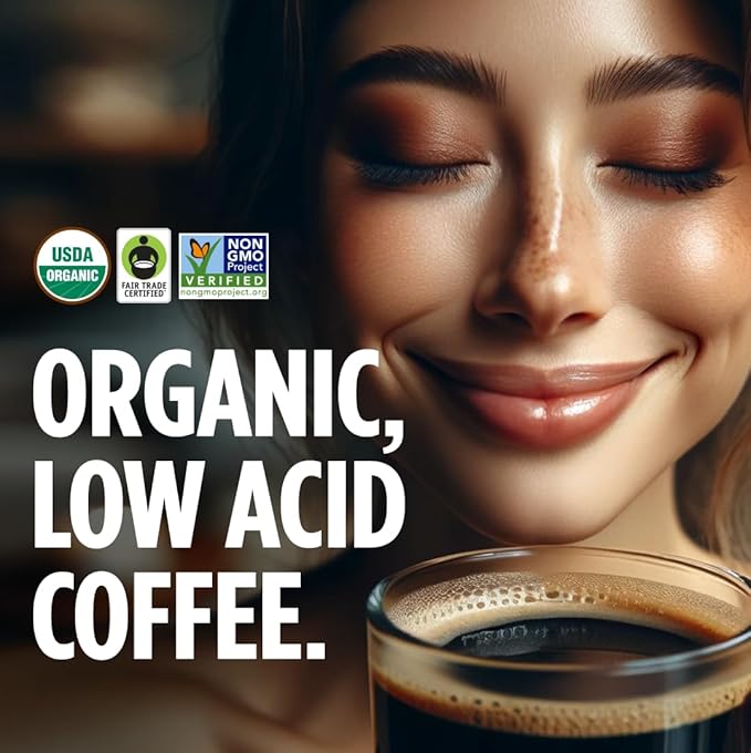 VitaCup Perfect Low Acid Coffee Beans, USDA Organic & Fair Trade, Mycotoxin Free, Dark Roast Guatemala Single Origin, Clean & Pure, Low Acidity, Whole Bean Coffee, 6 bags, 11oz each