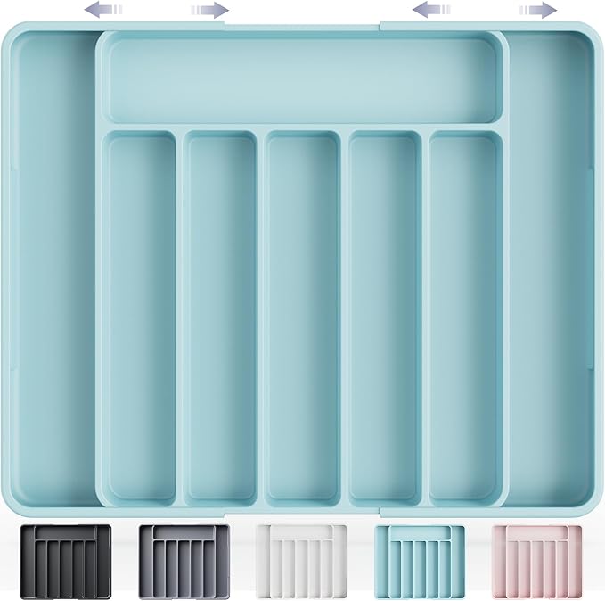 Kitsure Cutlery Drawer Organiser for Kitchen - Adjustable Cutlery Tray for Effortless Utensil Sorting, Versatile Kitchen Storage & Organisation Solution, 13.70" x 1.54" x 10.94"~20.08", Blue