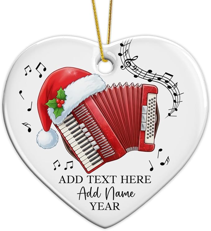 Personalized Text Name & Year Accordion Player Ceramic Ornament, Accordion Instrument Christmas Tree Ornaments, Custom Accordionist Christmas Ornament 2025, Xmas Decor Gifts for Music Lovers