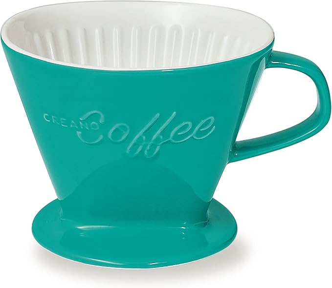 Creano XXL Porcelain Coffee Dripper Green - Ceramic Cone Brewer - Pour Over Coffee Maker - Filter Size 4 - huge and heavy quality 800gr/28oz - 6 Colours availeble