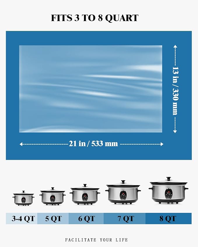 Slow Cooker Liners, 13“ x 21” 20 Cooking Bags, Large Disposable Pot Liners, Fits 3QT to 8QT Slow Cooker Cooking Plates, Multi-Purpose Durable Liner Plastic Bags, BPA Free (1 Pack)