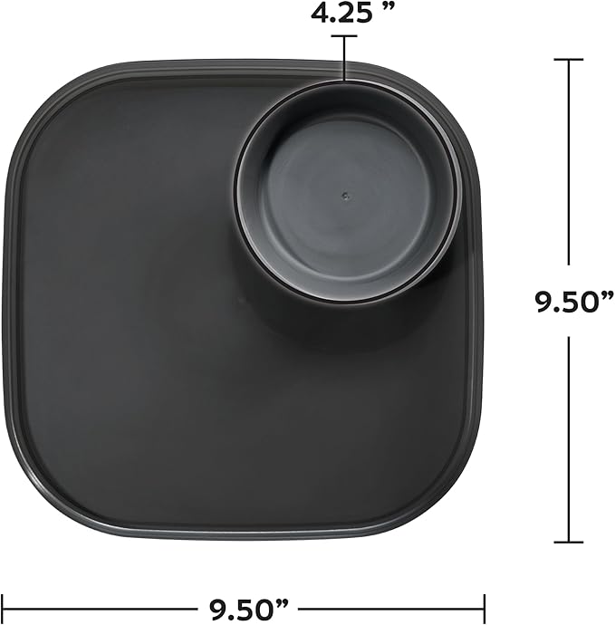 Madesmart Dipware Reusable Dining Plate/Serving Tray for Appetizers and Snacks, Food-Safe Appetizer Serving Platter with Removable Dip Bowl, Midnight