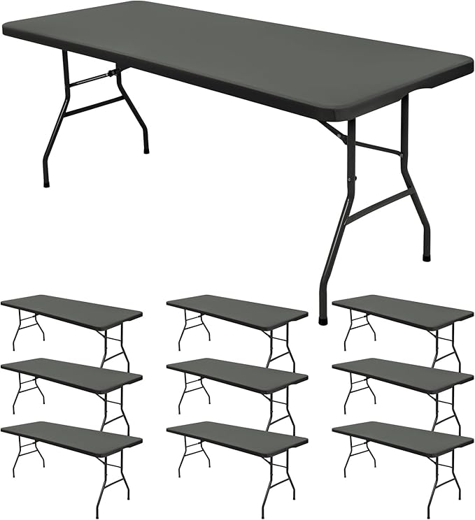 10 Pack Stretch Fabric Table Top Cap Cover, fits 8' Tables, Spandex Table Covers Washable Elastic Rectangle Tablecloth Protector for Indoor Outdoor Party Picnic Wedding, Gray, 30" W x 96" L