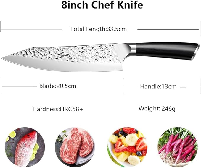 Chef Knife Starter 8 inch Super Sharp Chef's Knife Home Cook Kitchen Knife Premium Carbon Stainless Steel Universal knife with Ergonomic Wooden Handle in Gift Box