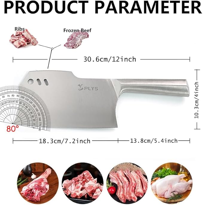Plys Meat Cleaver Knife, Heavy Duty Bone Chopper for Kitchen, 7.2 inch -Double-Edged Butcher Knife, Gifts for Men