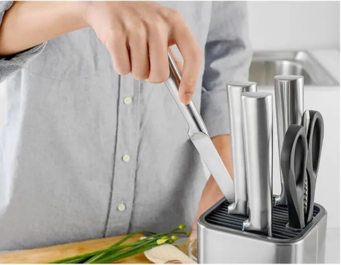 Dura Living Universal Knife Block Holder, Stainless Steel Knife Stand Without Knives, Safe Space Saver Stable Knife Storage with Scissors Slot, Detachable for Easy Cleaning, Kitchen Organizer, Black