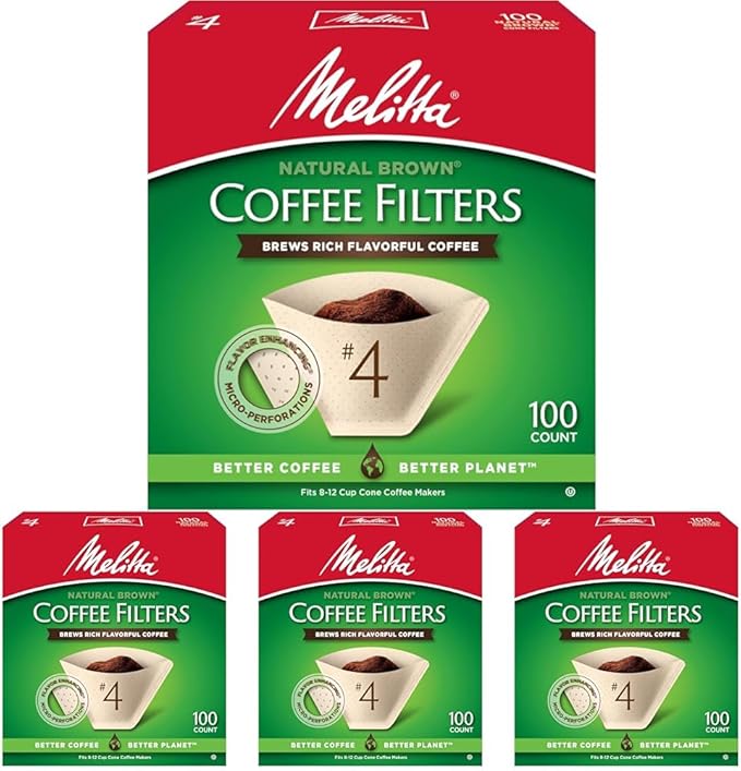 Melitta #4 Cone Coffee Filters, Unbleached Natural Brown, 100 Count, 300 Total Filters - Packaging May Vary (Pack of 12)