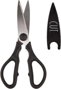 Rae Dunn Kitchen Scissors- Stainless Steel Kitchen Shears, Cooking Scissors for Cutting Meat, Chicken, Herbs and Produce with Blade Cover and Soft Grip Handles (Black)