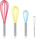HOTEC 4 Pieces Silicone Whisks Set, Wire Balloon Whisks Egg Beater, Non-slip Handle Whisk for Non-stick Cookware Perfect for Cooking, Stirring, Beating and Blending (Multicolor)