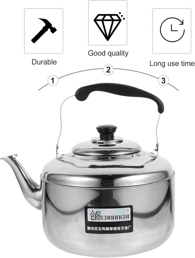 Cabilock 4L Stainless Steel Whistling Tea Kettle Stovetop Large Rapid Boil Kettle with Ergonomic Handle for Home Kitchen