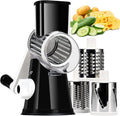 KEOUKE Rotary Cheese Grater Hand Crank Black - Shredder Slicer Grinder 3 Stainless Steel Blades, Stable Suction, Labor-Saving Handle, Safe Kitchen Tool for Cheese, Vegetable, Nuts, Chocolate