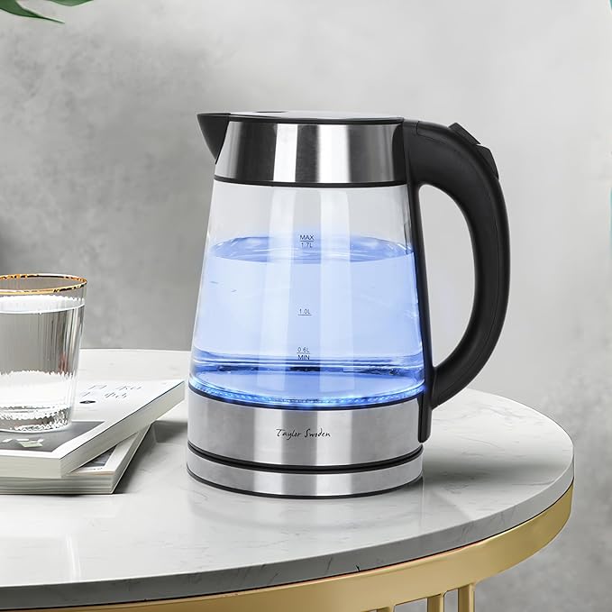 Taylor Swoden Glass Hot Water Kettle Electric for Tea and Coffee 1.7 Liter Fast Boiling Electric Kettle Cordless Water Boiler with Auto Shutoff & Boil Dry Protection