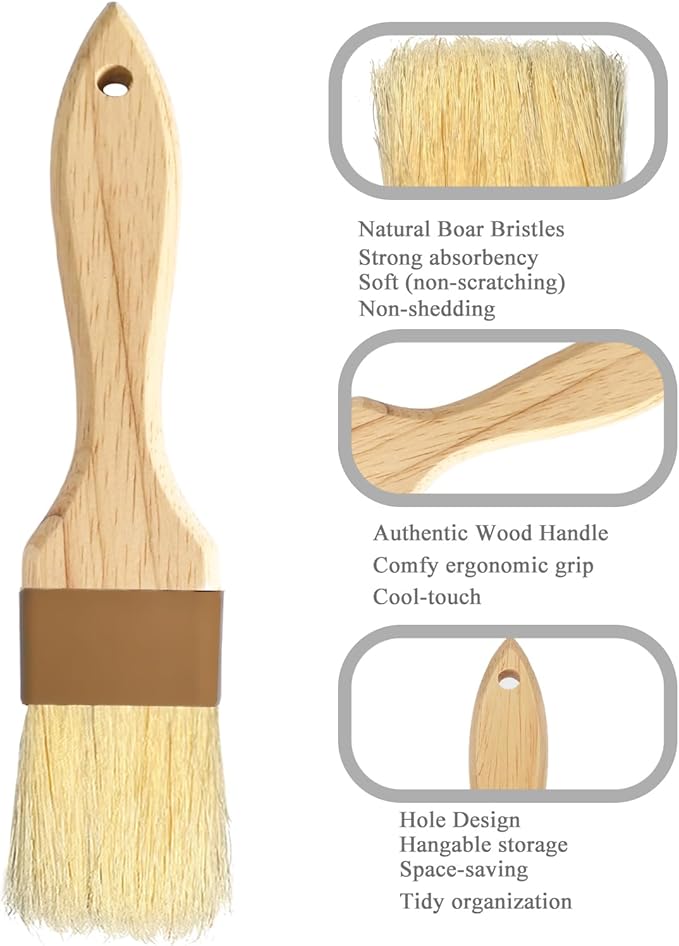 Pastry Brush,2 inch Basting Brush for Cooking and Baking,Natural Bristle Food Brush for Oil & Sauce,No Bristles off,Easy Clean,Durable Kitchen Marinade Butter Culinary Utensil (2 Pack)