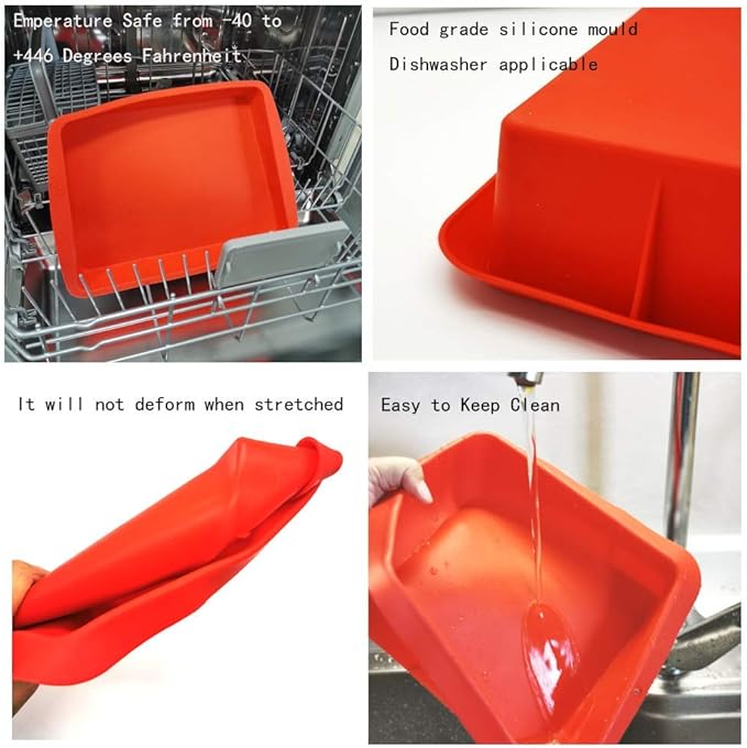 8x8 Inch Silicone Square Cake Baking Pan, Deep-Dish Roasting Lasagna and Casserole Baking Pan,+9.5in Silicone Heart Baking Bakeware Brownie Pan ,Non-Stick Easy Demoulding Set of 2-Red