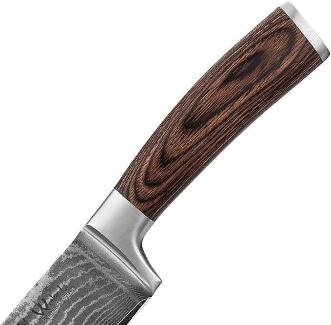 Wakoli EDIB 2-Piece Santoku Damascus Knife Set | Genuine Damascus Steel Blades with VG10 Core | Ergonomic Pakkawood Handles | Professional Kitchen Knife Set in Gift Box