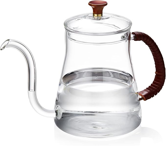 Unbreakable Gooseneck Kettle for Drip Coffee, 20oz/600ml Glass Coffee Kettle with Lid