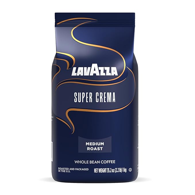 Lavazza Super Crema Whole Bean Coffee, Medium Espresso Roast, Arabica and Robusta Blend, 2.2 lb Bag (Pack of 2)