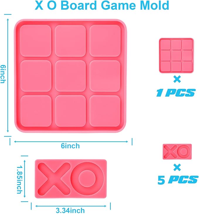 Tic Tac Toe Resin Mold with 5 Chess Pieces Molds,DECYOOL Big X O Board Game Silicone Molds for Resin Casting DIY Tabletop Board Game
