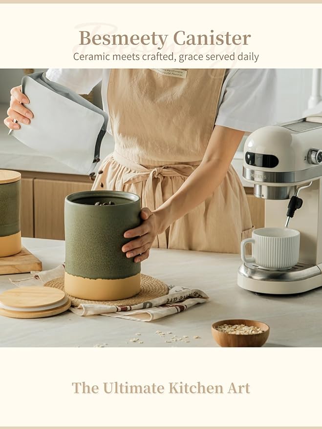Besmeety Canisters Sets for the Kitchen, 74 oz Flour Sugar Storage Containers, Ceramic Kitchen Canisters for Countertop with Airtight Lids