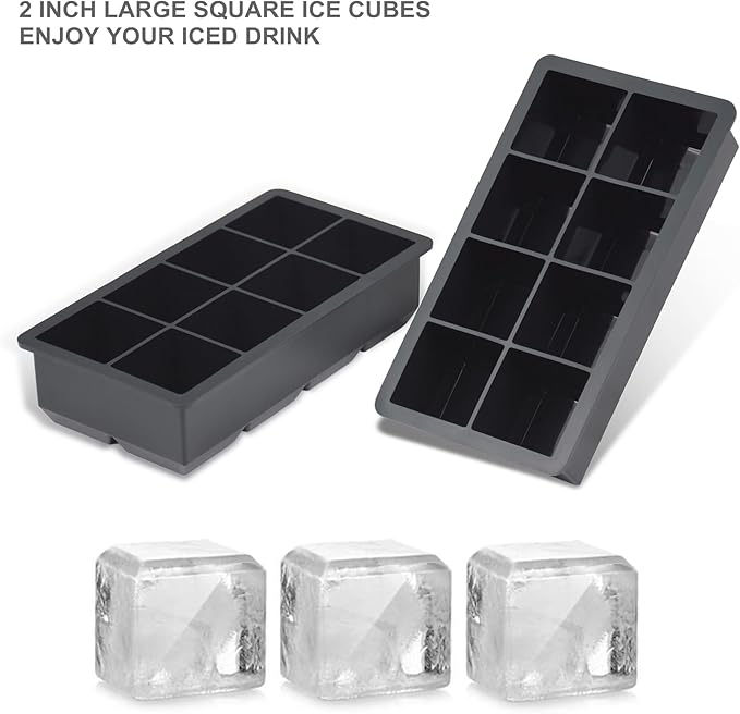 Bangp Large Ice Cube Trays 2 Pack,Big Ice Cube Molds with Removable Lids,Easy Release and Stackable Silicone Ice Cube Tray,Make 16 Big Square Ice Cubes for Whiskey,Cocktails