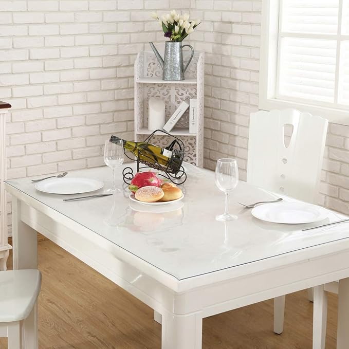 NECAUX Custom 39.4 x 96 Inch Clear Table Cover Protector, 1.5mm Thick Wood Grain Transparent Table Pad Non-Slip Tablecloth Plastic Protective Pad for 8 Foot Dining Room Table, Conference Table